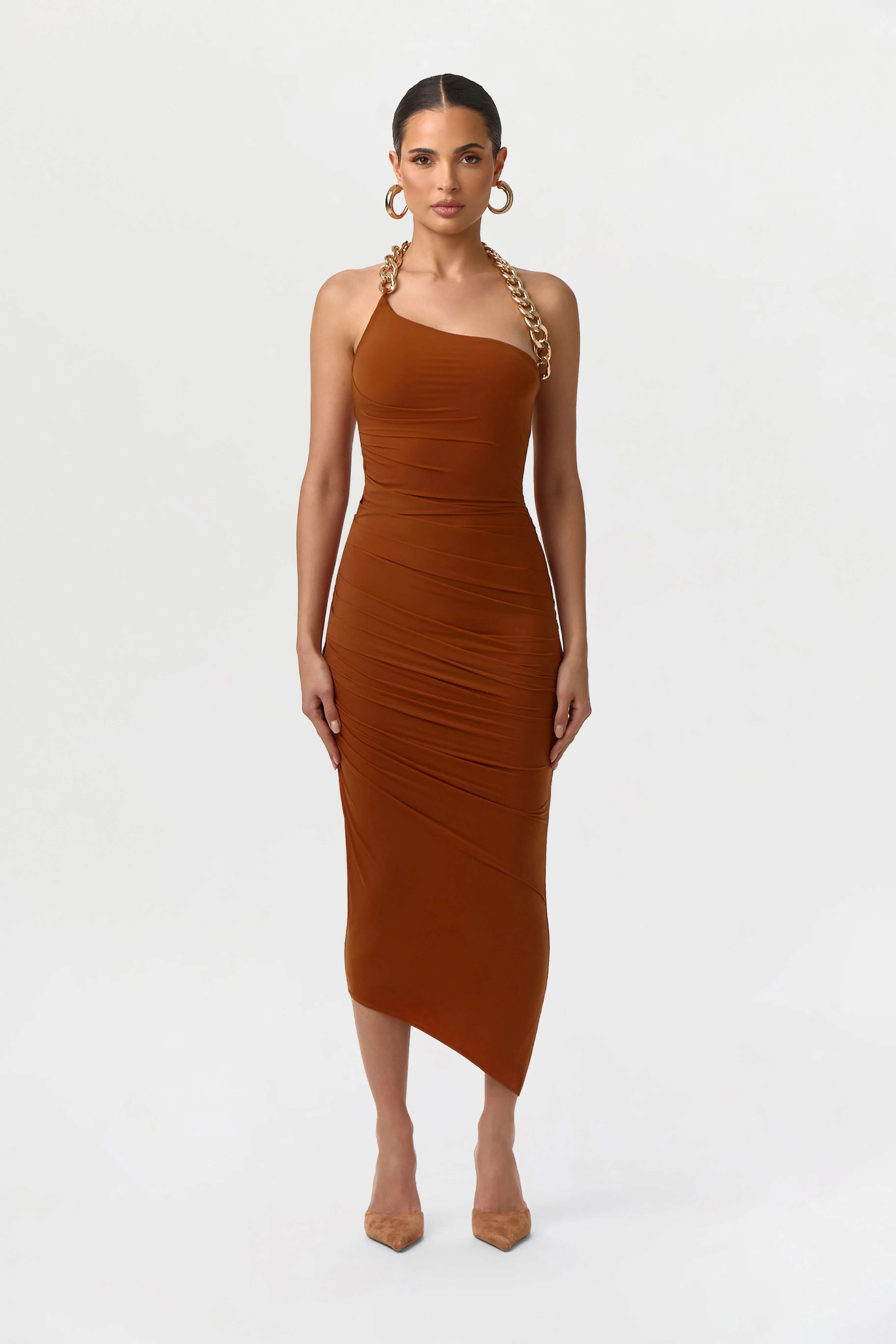 Bare Body Halter Chain Midi Dress