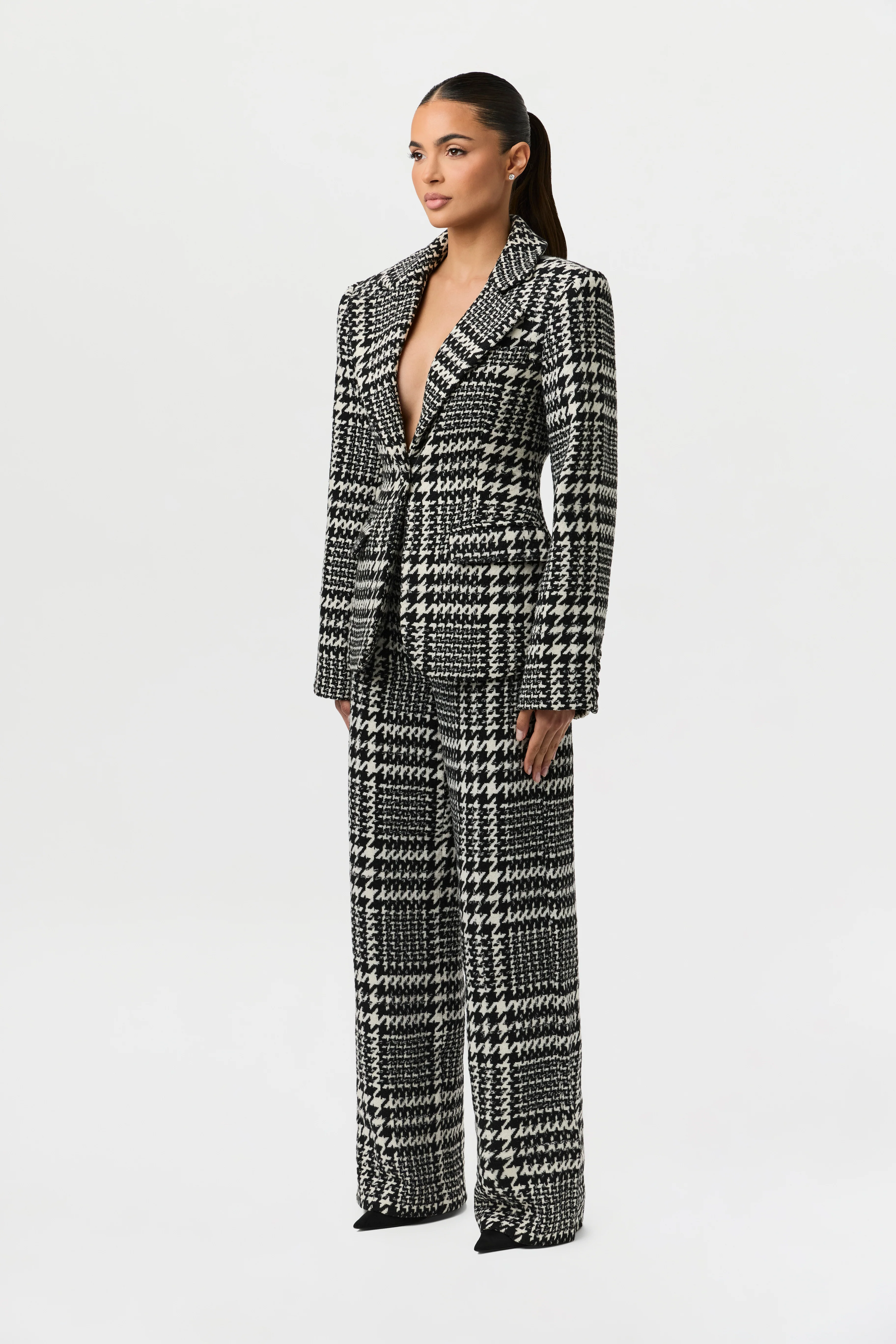 Houndstooth Plaid Wide-Leg Pants - Image 3