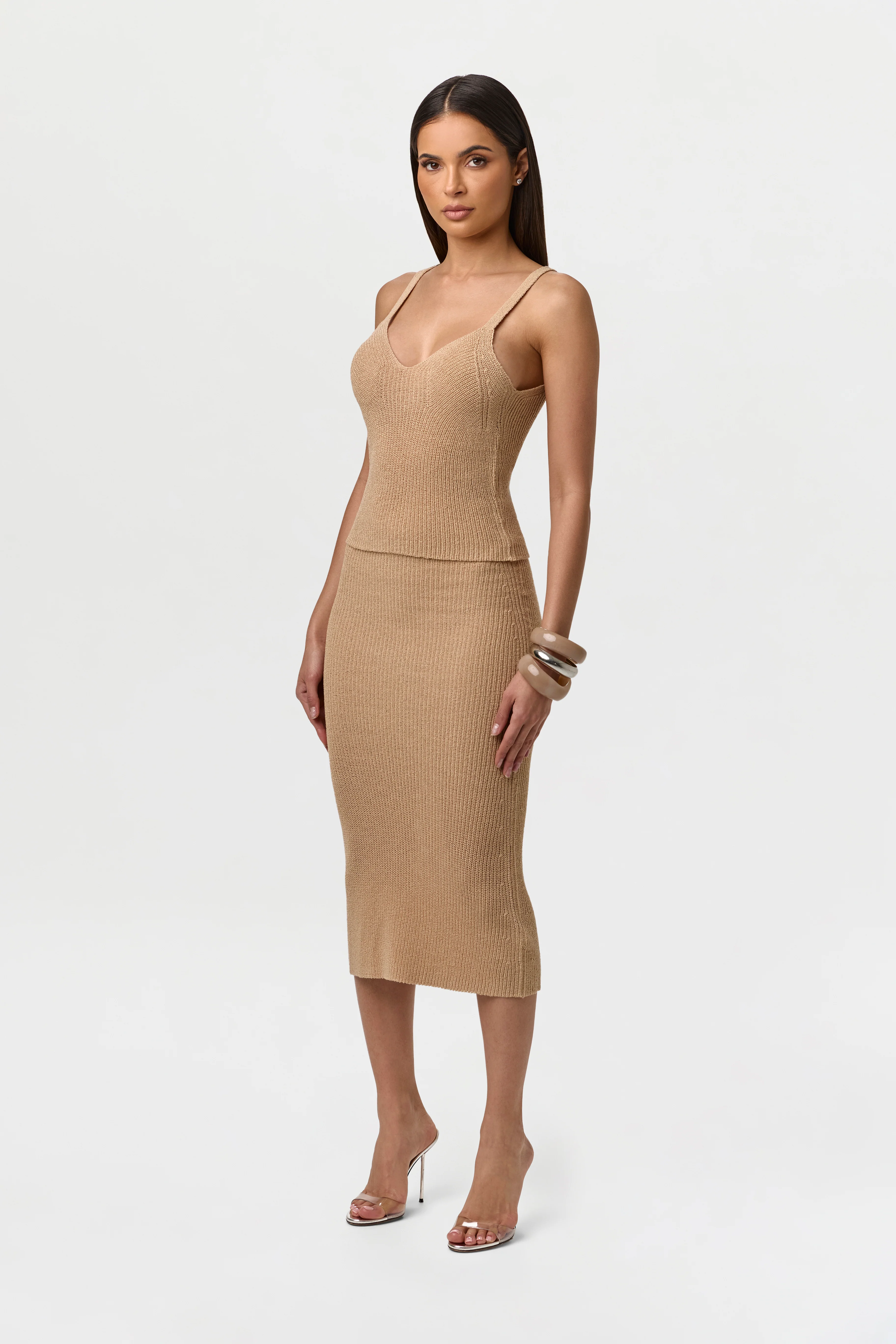 Knit High Waist Midi Skirt - Image 2