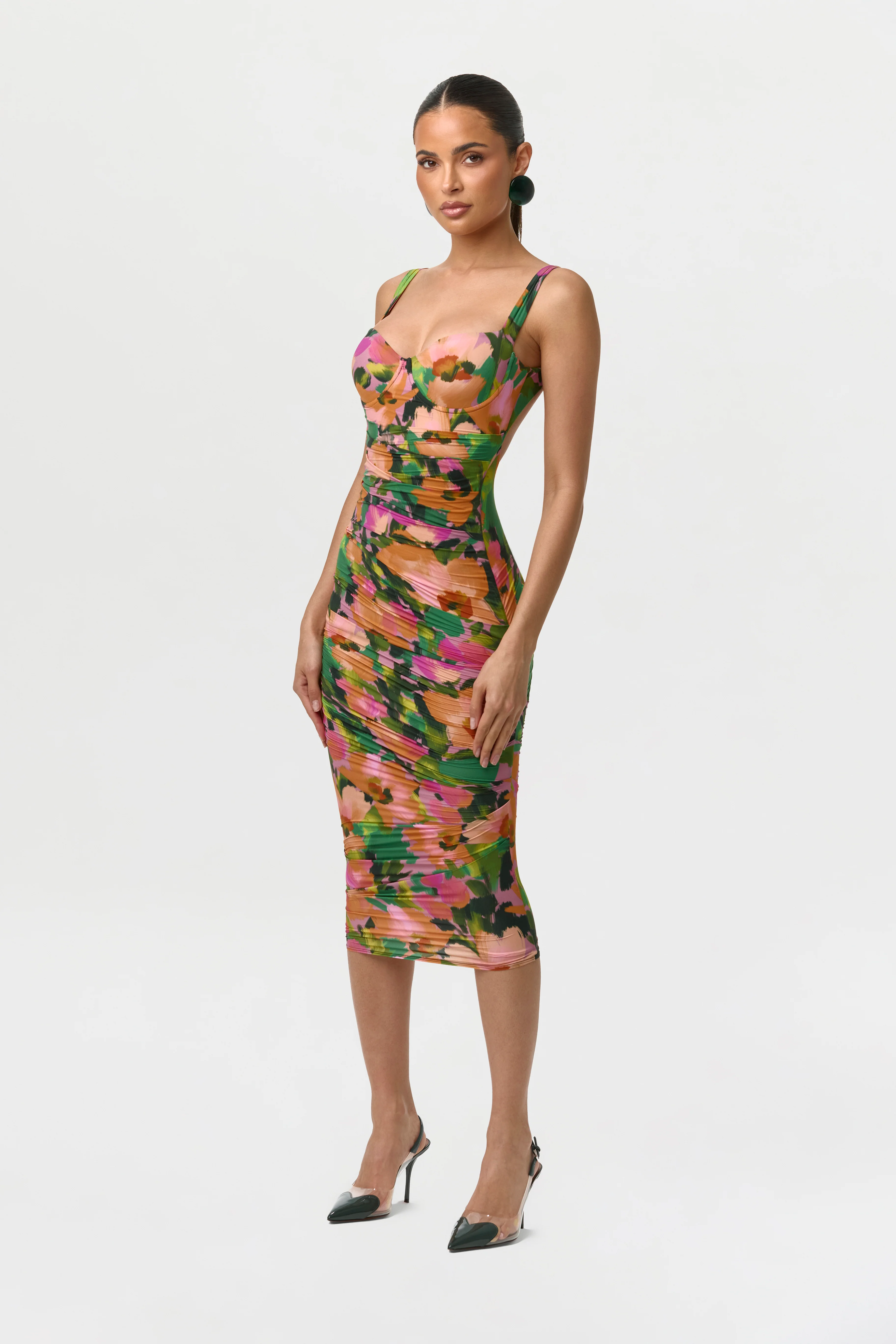 Naked Print Ruched Open Back Dress