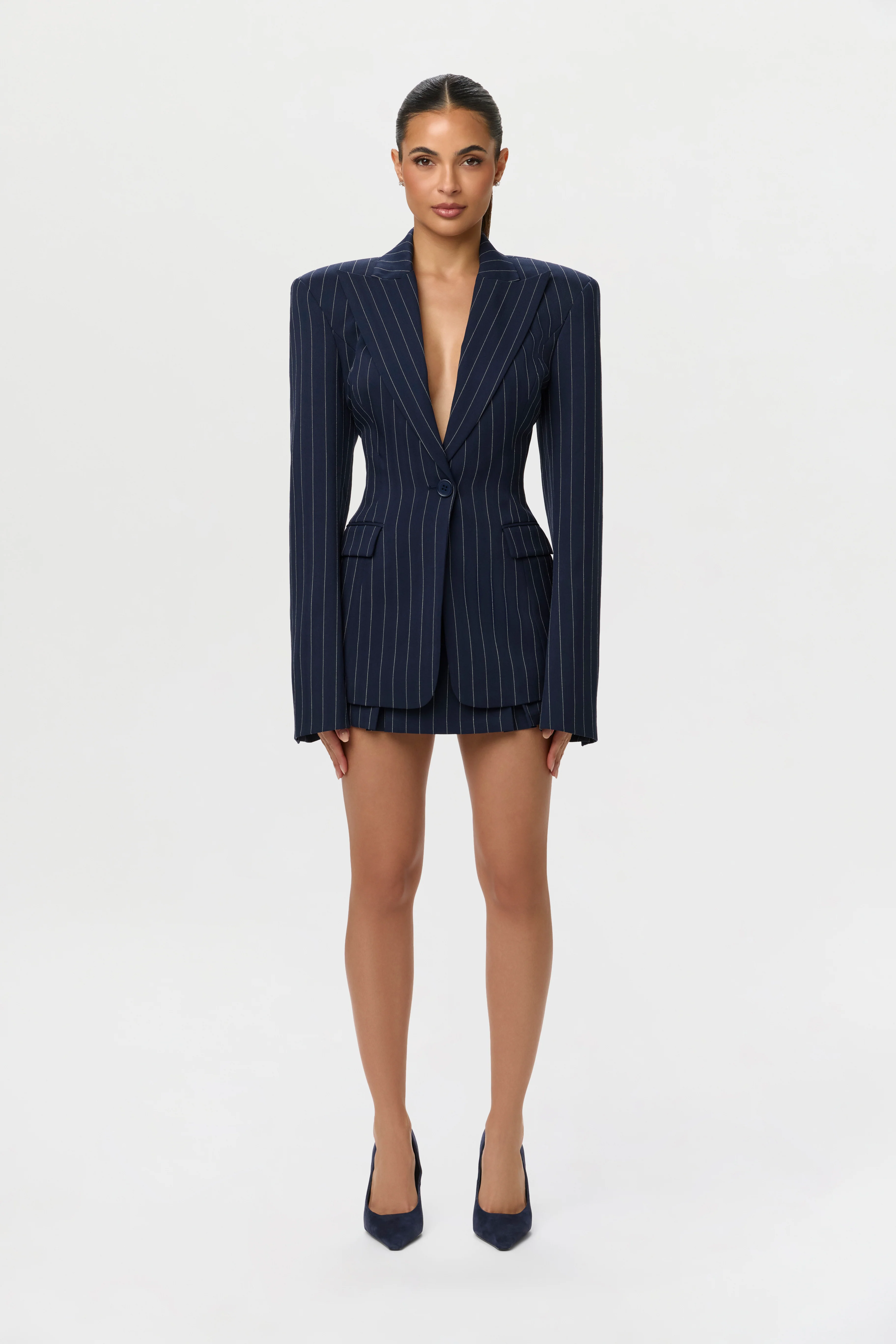 Pinstripe Suiting Pleated Mini Skirt - Image 13