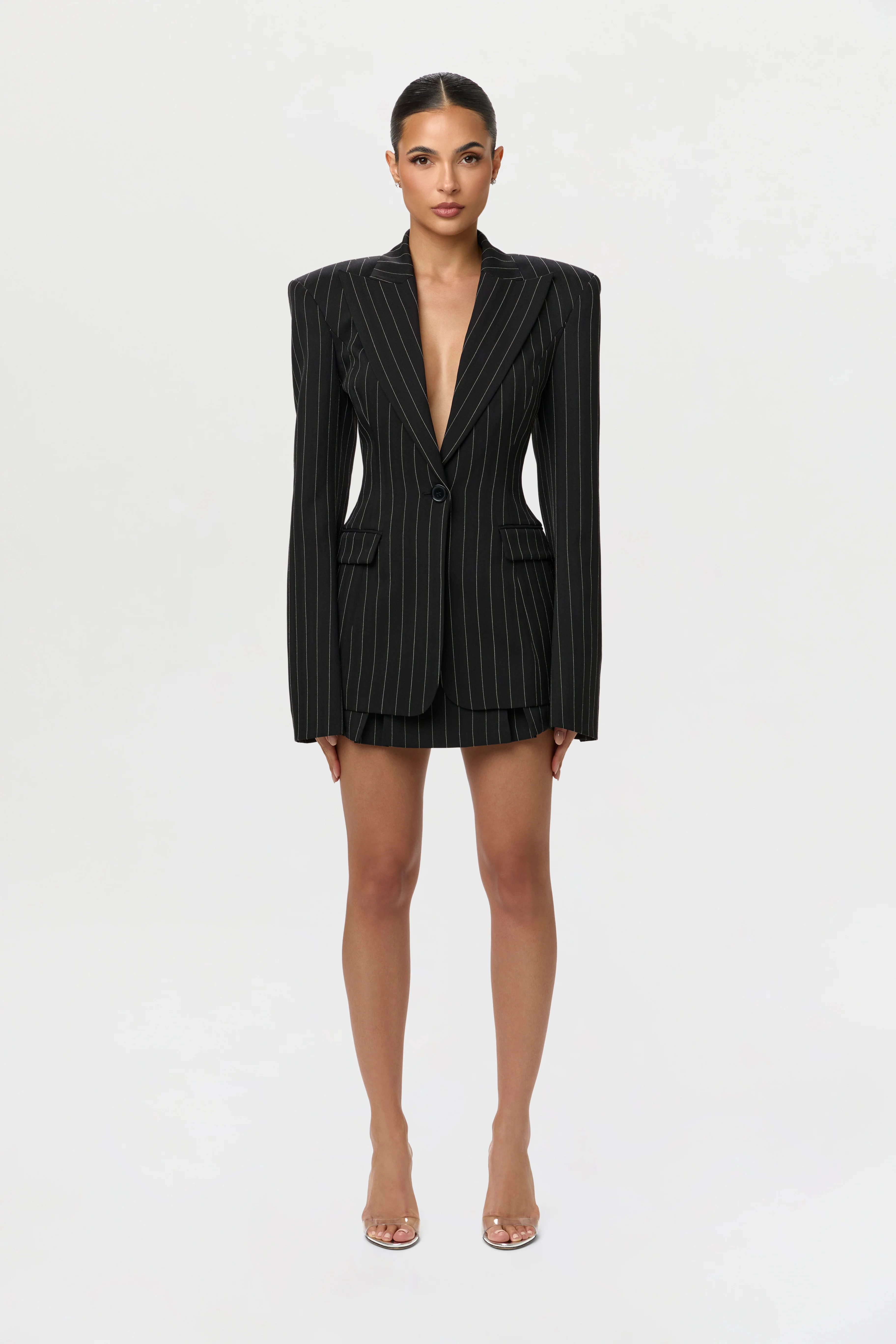 Pinstripe Suiting Pleated Mini Skirt - Image 3