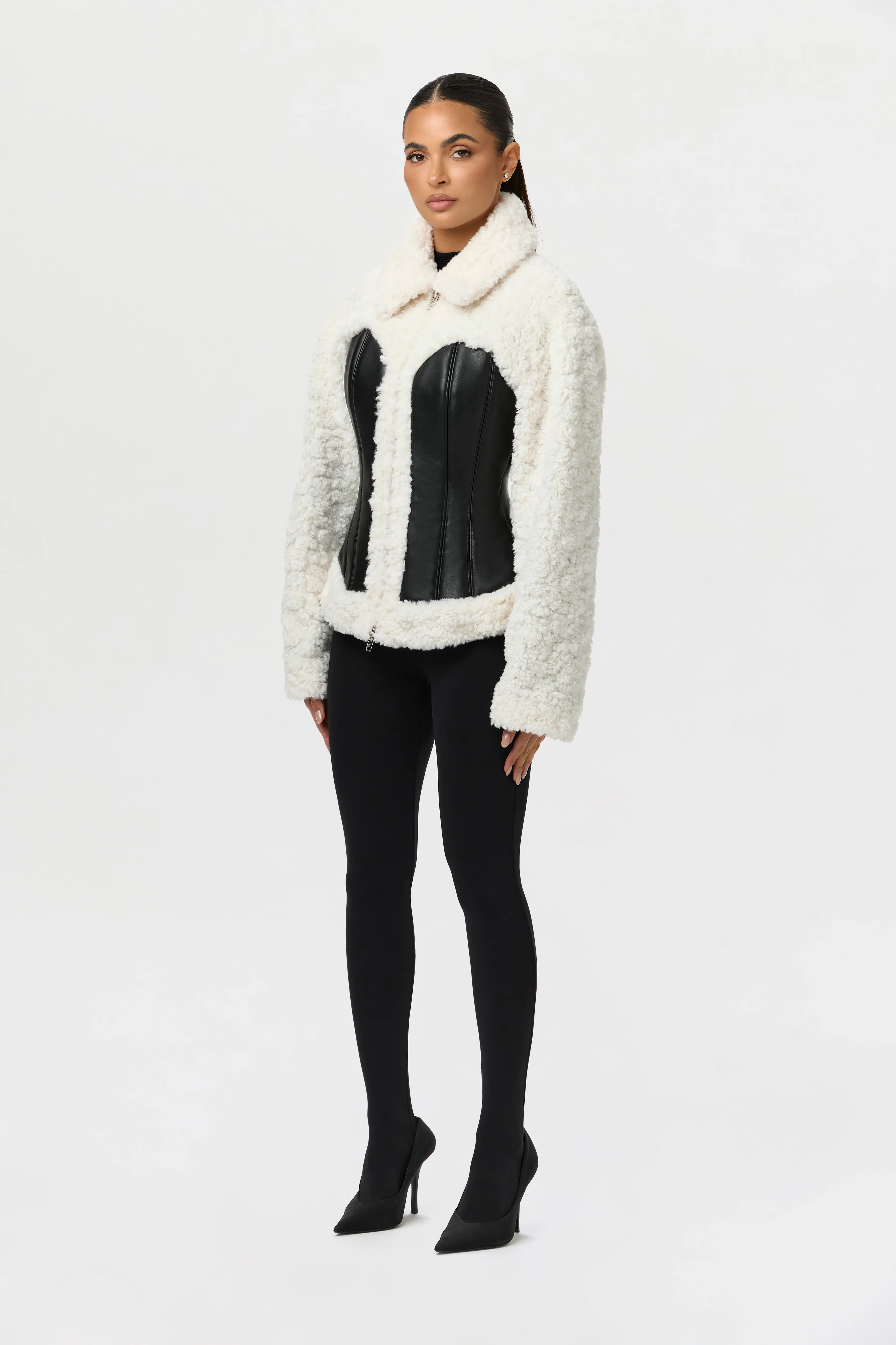 Sherpa Vegan Leather Corset Jacket - Image 2